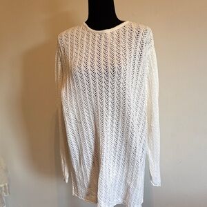Sisley White Open-Knit Pullover with Red Logo Detail